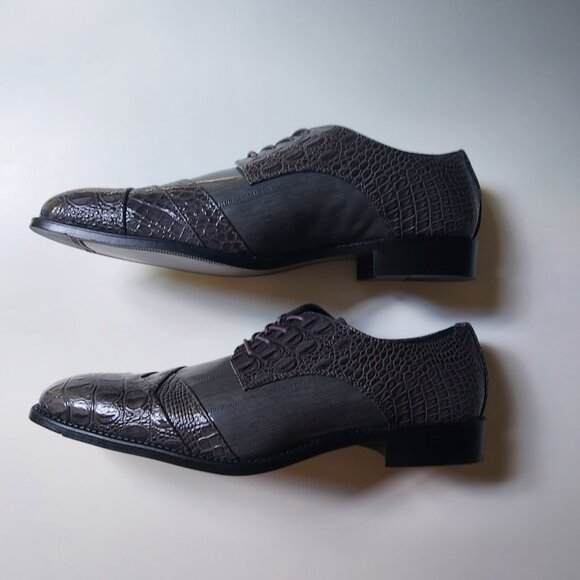 Bolano Mens Formal Tuxedo Dress Lace Up Croco Cap Toe Oxford Grey Size 12 NEW - Picture 2 of 6